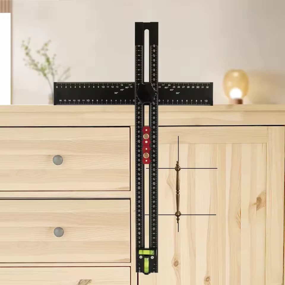 قالب تحديد ثقوب ديال الأبواب والتيرورات – مسطرة قابلة للتعديل 2 فـ1 بطول 54cm لضبط الحفر بدقة عالية - Image 3